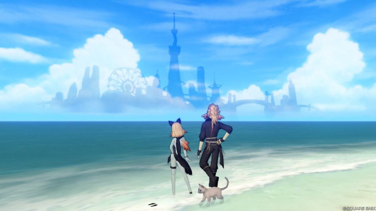 ラーディス王島海岸の沖に夢幻郷の蜃気楼が見える。フレンドさんと一緒に撮影。